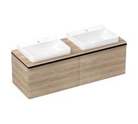 hansgrohe Xelu Q Meuble sous-lavabo, 1560x550, 2 tiroirs, pour console avec vasque à poser, poli, 54072670, Couleur: Meuble chÃªne naturel/poignÃ©e noir mat