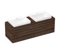 hansgrohe Xelu Q Meuble sous-lavabo, 1560x550, 2 tiroirs, pour console avec vasque à poser, poli, 54073000, Couleur: Meuble noyer foncÃ©/poignÃ©e chrome