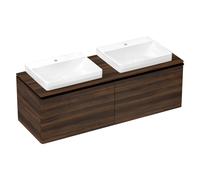 hansgrohe Xelu Q Meuble sous-lavabo, 1560x550, 2 tiroirs, pour console avec vasque à poser, poli, 54073670, Couleur: Meuble noyer foncÃ©/poignÃ©e noir mat