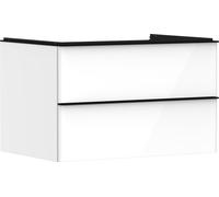 hansgrohe Xelu Q Meuble sous-lavabo, 780x550, 2 tiroirs, pour console avec vasque à poser, 54074670, Couleur: Meuble blanc brillant/poignÃ©e noir mat