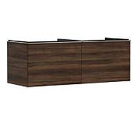 hansgrohe Xelu Q Meuble sous-lavabo, 1360x550, 2 tiroirs, pour console avec vasque à poser, poli, 54069000, Couleur: Meuble noyer foncÃ©/poignÃ©e chrome