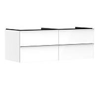 hansgrohe Xelu Q Meuble sous-lavabo, 1360x550, 4 tiroirs, pour vasques à poser, sans découpe de siphon, 54086000, Couleur: Meuble blanc brillant/poignée chromée