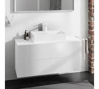 hansgrohe Xevolos E Meuble sous-lavabo, 2 tiroirs, 1 découpe au centre, 1180x550x555mm, pour plan de toilette à poser, 54193320, Couleur: corps blanc mat, façade blanc métallisé