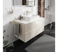 hansgrohe Xevolos E Meuble sous-lavabo, 2 tiroirs, 1 découpe au centre, 1180x550x555mm, pour plan de toilette à poser, 54194790, Couleur: Corps beige sable mat, façade beige sable métallisé