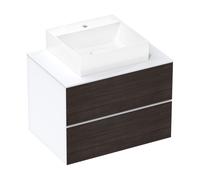 hansgrohe Xevolos E Meuble sous-lavabo, 2 tiroirs, 1 découpe au centre, 780x550x555mm, pour plan de toilette à poser, 54187730, Couleur: corps blanc mat, façade chêne foncé