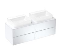 hansgrohe Xevolos E Meuble sous-lavabo, 4 tiroirs, 2 découpes, 1570x550x555mm, pour plan de toilette avec 2 vasques à poser, 54199320, Couleur: corps blanc mat, façade blanc métallisé