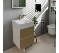 hansgrohe Xevolos E Meuble sous-lavabo, 2 tiroirs, SoftClose, 480x475x555mm, pour lave-mains, 54173390, Couleur: Corps beige sable mat, façade bronze structuré