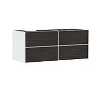 hansgrohe Xevolos E Meuble sous-lavabo, 4 tiroirs, 1 découpe à gauche, 1370x550x555mm, pour console avec vasque à poser à gauche, 54236730, Couleur: corps blanc mat, façade chêne foncé