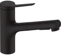 Hansgrohe Zesis Mitigeur Cuisine ComfortZone 150, douchette extractible, 2 jets, flexible box (sBox) lite, saillie 219 mm, 74803, Coloris: Noir Mat