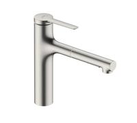 Hansgrohe Zesis Mitigeur Cuisine ComfortZone 160, douchette extractible, 2 jets, flexible box (sBox) lite , saillie 231 mm, 74804, Coloris: Finition en acier inoxydable