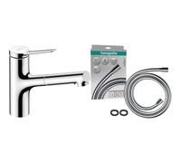 hansgrohe Zesis M33 - Mitigeur de cuisine avec douchette extractible, 2 jet & Isiflex - Flexible de douche universel 1,60 m, tuyau de douche avec protection anti-pliure