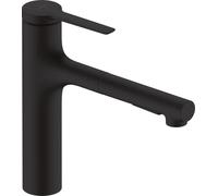 hansgrohe Zesis M33 - Mitigeur de cuisine avec douchette extractible, 2 jet, Robinet avec hauteur sous bec 160 mm, Robinetterie avec bec pivotant et extensible, Noir mat