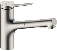 hansgrohe Zesis M33 Mitigeur monocommandé pour cuisine 150, douchette extractible, 2 types de jets, 74820800, Couleur: Finition en acier inoxydable