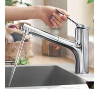 Hansgrohe Zesis M33 Mitigeur Cuisine ComfortZone 150, Eco, douchette extractible, 2 jets, chrome, saillie 220 mm, 74810000