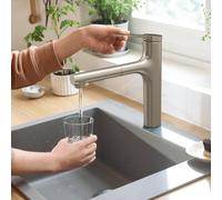 hansgrohe Zesis M33 - Mitigeur de cuisine avec douchette extractible métallique, 2 jet, Robinet avec hauteur sous bec 160 mm, Robinetterie avec bec pivotant, Aspect acier inox, 74822800