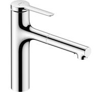hansgrohe Zesis M33 Mitigeur monocommandé pour cuisine 160, douchette extractible, 2 types de jets, 74822000, Couleur: chrome