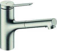 Hansgrohe Zesis Mitigeur de cuisine, ComfortZone 150, douchette extractible 2 jets, saillie 219 mm, 74800, Coloris: Finition en acier inoxydable - 74800800