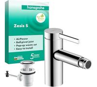hansgrohe Zesis S 74200000 Robinet de bidet avec vidage à tirette, mitigeur monocommande économe en eau (EcoSmart), hauteur de bec 83 mm, chromé