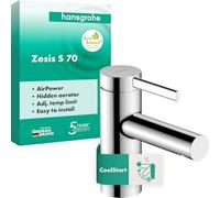 hansgrohe Zesis S 74711000 Robinet de lavabo sans vidage à économie d'énergie (CoolStart) Robinet de salle de bain avec hauteur d'écoulement 74 mm Mitigeur lavabo économiseur d'eau (EcoSmart+) Chromé
