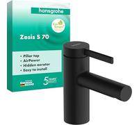 hansgrohe Zesis S 74713670 Robinet de lavabo pour eau froide sans évacuation pour WC d'invités avec hauteur de bec 74 mm Mitigeur économie d'eau (EcoSmart+) Noir mat