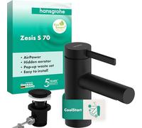hansgrohe Zesis S Mitigeur monocommandé pour lavabo 70 CoolStart avec vidage à tirette métallique, 74714670, Couleur: noir mat