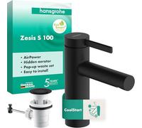 hansgrohe Zesis S 74720670 Mitigeur de lavabo avec vidage à tirette, économe en énergie (CoolStart), robinet de salle de bain avec hauteur d'écoulement 104 mm, mitigeur économiseur d'eau (EcoSmart+
