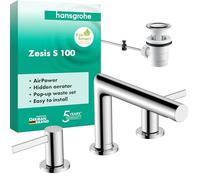 hansgrohe Zesis S 74733000 Robinet de lavabo avec tirette, hauteur d'écoulement 104 mm, mitigeur économiseur d'eau (EcoSmart+), chromé
