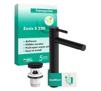 hansgrohe Zesis S Mitigeur monocommandé de lavabo 230 CoolStart pour lavabos à poser, avec vidage Push-Open, 74732670, Couleur: noir mat