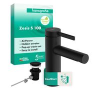 Mitigeur lavabo Hansgrohe Zesis S 74725670, saillie 115 mm, tirette, métal, noir mat