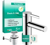 hansgrohe Zesis S Mitigeur monocommandé pour lavabo 100 CoolStart avec vidage à tirette, 74720000, Couleur: chrome