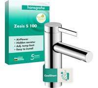 hansgrohe Zesis S Mitigeur monocommandé pour lavabo 100 CoolStart sans garniture de vidage, chrome, 74721000