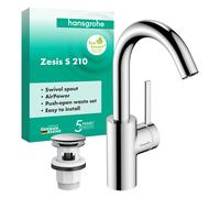 hansgrohe Zesis S Mitigeur monocommandé pour lavabo 210 CoolStart, avec bec pivotant et vidage Push-Open, 74742000, Couleur: chrome