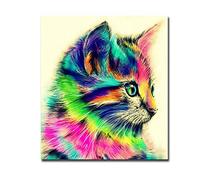 HANSHUIHONG Impression sur Toile Coloré Chat Animal Affiche Imprimer Toile Peintures pour Enfant Salon Mur Art Photos -40x50cm No Frame