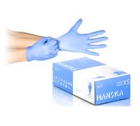HANSKA 100 Gants Jetables en Nitrile Bleu, Sans Poudre, 100, XS | Sans Poudre, Jetables, Ambidextres, Non Stériles, Base en Caoutchouc, Adaptés aux Domaines Médicaux, Manipulation Alimentaire
