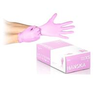 HANSKA 100 Gants Jetables en Nitrile Rose, Sans Poudre, 100, XS | Sans Poudre, Jetables, Ambidextres, Non Stériles, Base en Caoutchouc, Adaptés aux Domaines Médicaux, Manipulation Alimentaire