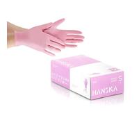 HANSKA 100 Gants jetables en nitrile roses - Non poudrés - Jetables - Ambidextres - Non stériles - Base caoutchouc - Adaptés aux environnements médicaux et alimentaires (100, S)