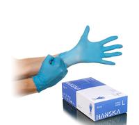 HANSKA Lot de 100 gants jetables nitrile bleu - sans poudre - jetables - ambidextres - non stériles - Base en caoutchouc - Convient pour les domaines médicaux, la manipulation des aliments (100, L)