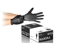HANSKA Lot de 100 gants jetables nitriles noirs - sans poudre - jetables - non stériles - Base en caoutchouc - Convient pour les milieux médicaux, la manipulation des aliments (100, XS)