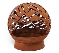 Hansmeier® Braséro, bac à feu | Dessus de Boule Amovible | avec Ouverture d’Insertion | 52 x 52 x 40 cm | Gouttes de Pluie hypnotiques | décoration de Jardin en Optique Rouille | idée de Cadeau