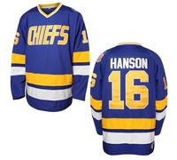 Hanson Brothers Hockey Jersey 16 Charlestown Chiefs 17 Jeff Slap Shot 18 Movie Hockey Jersey Bleu Blanc S-3XL - Bleu - Taille M
