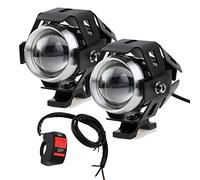 HANSWDEU Lot de 2 phares avant moto avec interrupteur 125 W 3000 lm U5 LED antibrouillard, interrupteur universel à 3 boutons (noir)