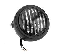 HANSWDEU Phare avant de moto vintage de 16,3 cm, style grille ambre, café, racer, bobber, chopper, universel, pour H arley Cafe Racer (verre noir jaune) (coque noire, verre blanc)