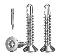 HanTof Lot de 100 vis à tarauder rapide à tête fraisée plate de 1,9 cm pour métal, vis autoperceuses à tête fraisée plate de 1,9 cm, assortiment de vis TEK en acier inoxydable 410 avec 1 embout T20