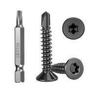 HanTof Lot de 100 vis autoperceuses à tête plate Torx haute résistance pour métal, noir #8 x 1, vis autoperceuses à tête plate, en acier inoxydable 410, assortiment de vis TEK avec 1 embout T20