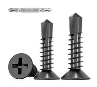 HanTof Lot de 100 vis autotaraudeuses pour métal, acier inoxydable 410, revêtement noir, #8 x vis autoperceuses à tête plate cruciforme, vis autoperceuses, à tête fraisée, à tôle avec 1 embout, #8 x