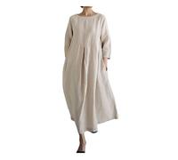 HANTONGHAO Robe Ample Grande Taille Style coréen Japonais Coton Lin Couleur Unie Longue Robe