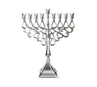 Hanukiah Judaica Bougeoir argenté 9 branches Israël Holyland Menorah Lampe