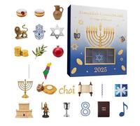 Hanukka Jouet de l'Avent 2025-2D plat en acrylique - Ornement décoratif - Calendrier de compte à rebours de 24 jours - Pour femmes, hommes, filles, adolescents, adultes, famille et amis
