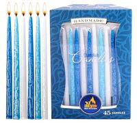 Hanukkah Candles - Lot de 45 bougies de Hanoukka en cire de qualité supérieure - Bleu foncé, bleu clair et blanc - Cire de qualité supérieure - Pour les 8 nuits de Hanoukka