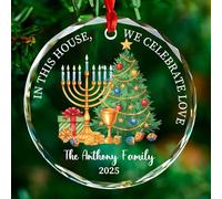 Hanukkah Décoration de Noël en verre 2025, personnalisable dans cette maison nous célébrons l'amour souvenir de Noël, ornement juif et chrétien, cadeau pour famille interconfessionnelle, nom